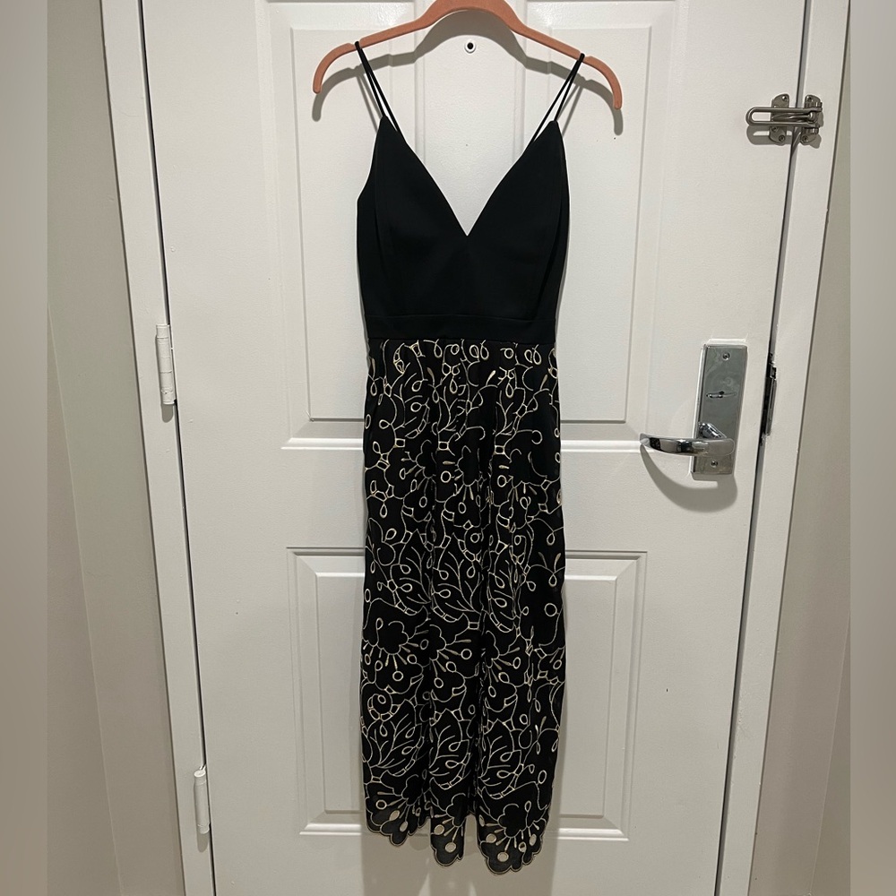 Maeve Anthropologie Black and Gold Strappy Cocktail Dress - Size Small